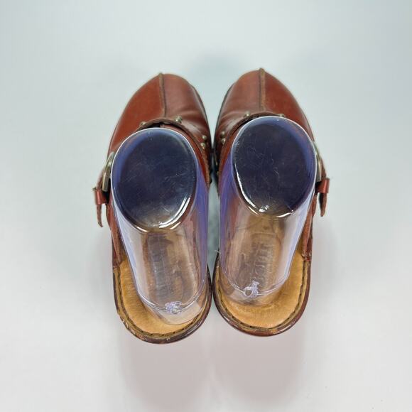 Born Brown Leather Comfort Slip On Chunky Stacked Heel Clog B40826 Womens Size 7 - Picture 6 of 11